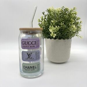 Designer Glass Tumbler with Bamboo Lid – Reusable Aesthetic Cup New